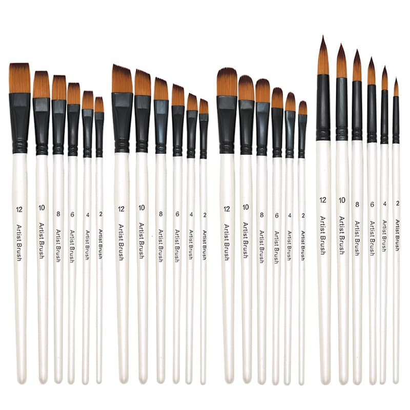 Acrylic Nylon Bristle Oil Painting Brush Set of 6 Wood Handle Brushes Complete Set for Watercolor Gouache Painting Pigment Brushes Cross-border