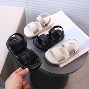 Summer New Sandals Children's Soft Sole Sandals Leather Comfortable Home Slippers Dual-Purpose Korean Style Solid Color Simple