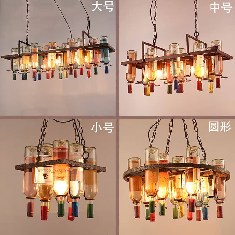 Wine bottle chandelier American retro creative restaurant cafe decorative lamp bottle water bar bar chandelier