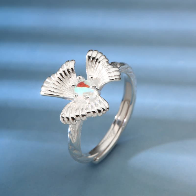 No. 8215 Pure Silver 990 Moonstone Clover Ring for Women, Fashionable High-end Elegance Sweet Delicate Girly Style