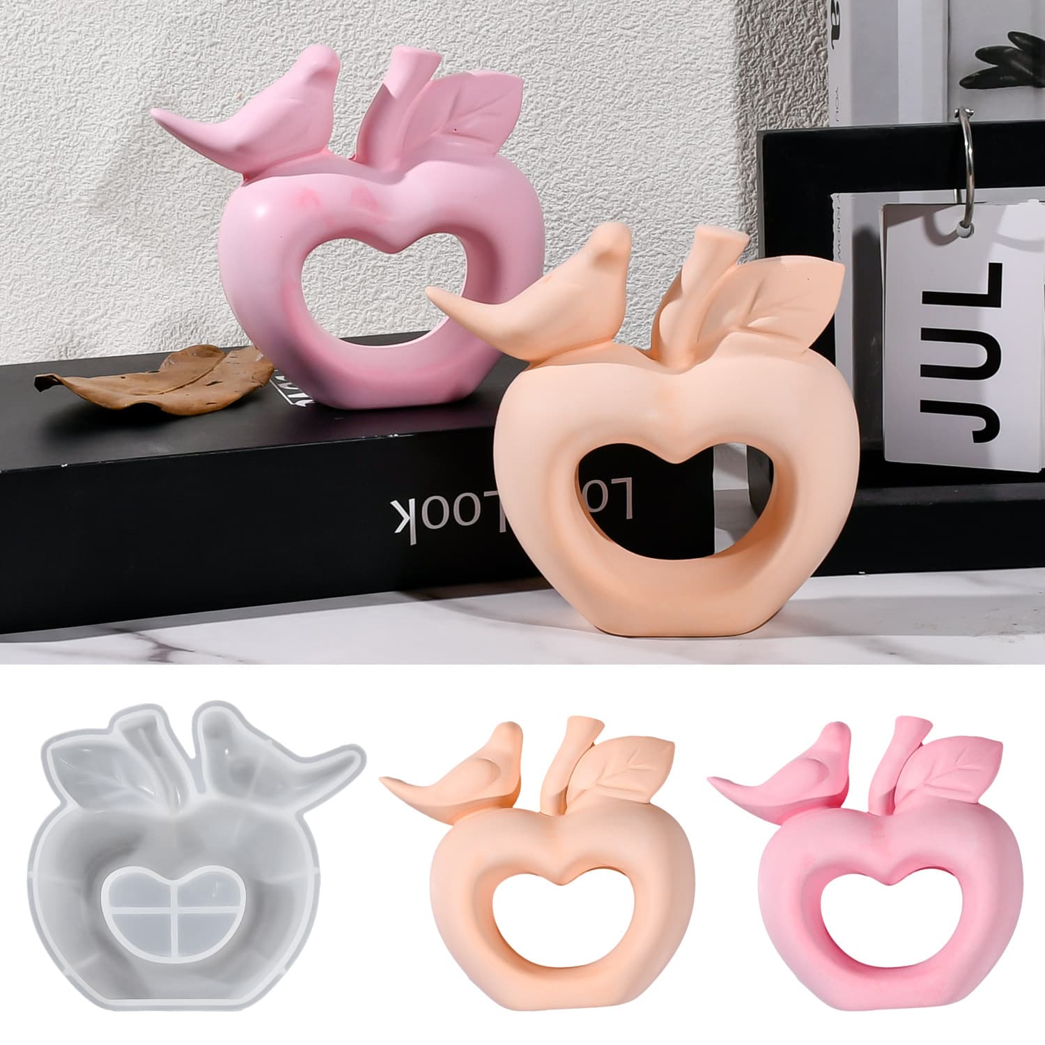 Baijiaxing DIY Glue Mold Cut Out Apple Bird Ornaments Silicone Mold Art Home Decoration Ornaments