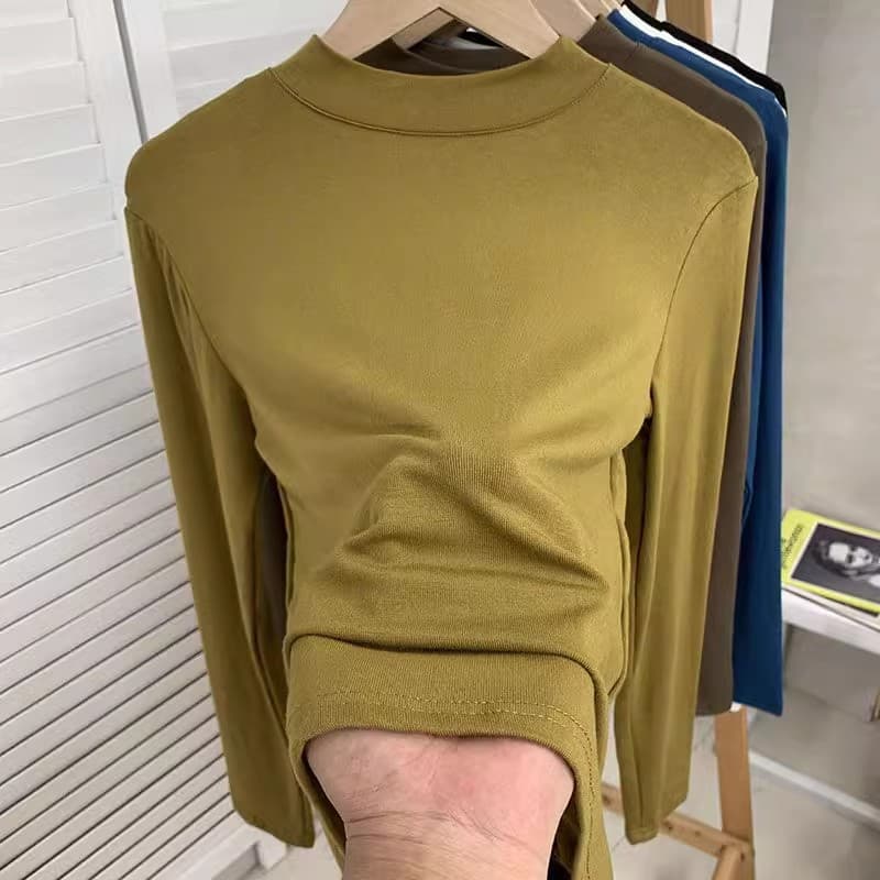 One-piece dropshipping plus-size women's modal mock neck long-sleeved T-shirt, suitable for plus-size women weighing up to 200 jin (100 catties), loose fit, thin inner layer.
