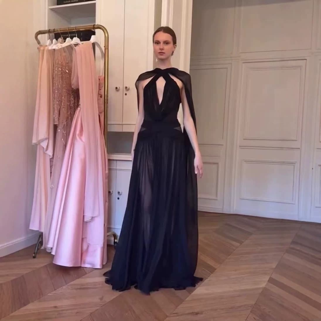 2026 Summer New French Sexy Black Backless Ribbon Dress Elegant Banquet Gown Vacation Maxi Dress