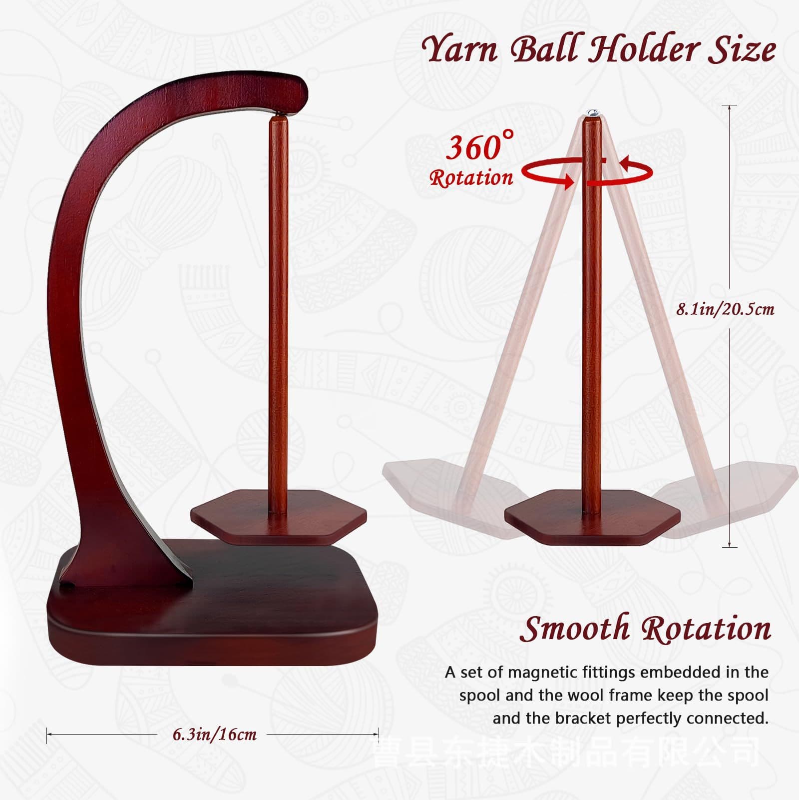 Wooden yarn rack, magnetic rotatable knitting yarn ball rack, solid wood suspended knitting tool crochet yarn rack