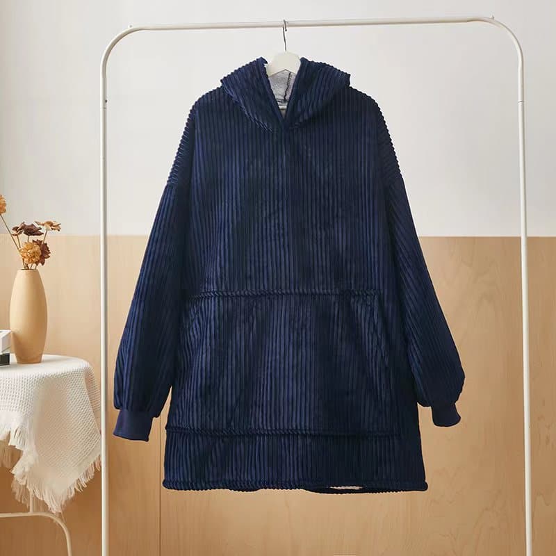 Factory Custom Lazy Blanket Solid Color Ribbed Flannel Sherpa Double-layer Composite Thickened Home Hooded Lazy Wear