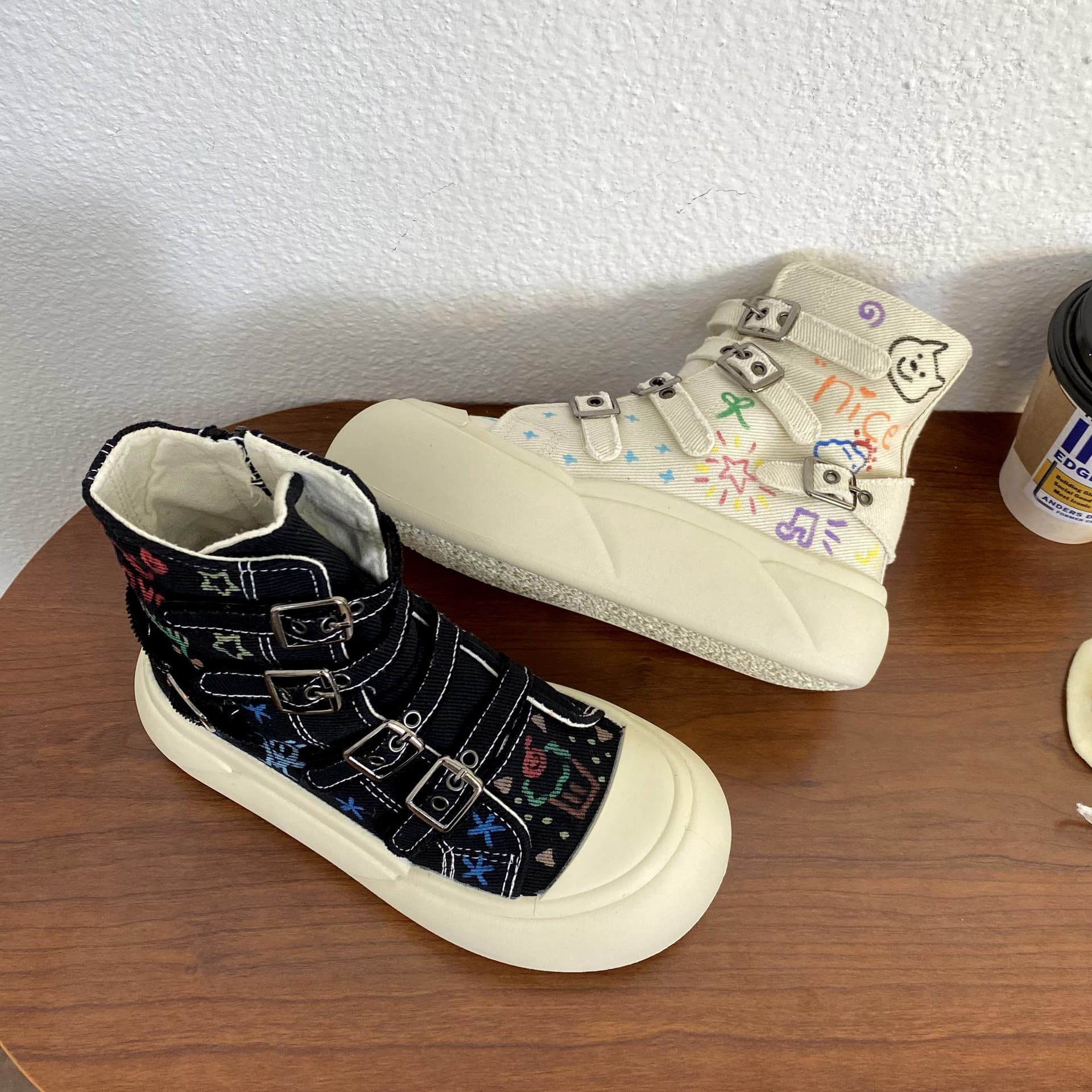 Hand-painted popular retro classic thick sole high-top canvas shoes women's 2025 autumn versatile casual sneakers N2012