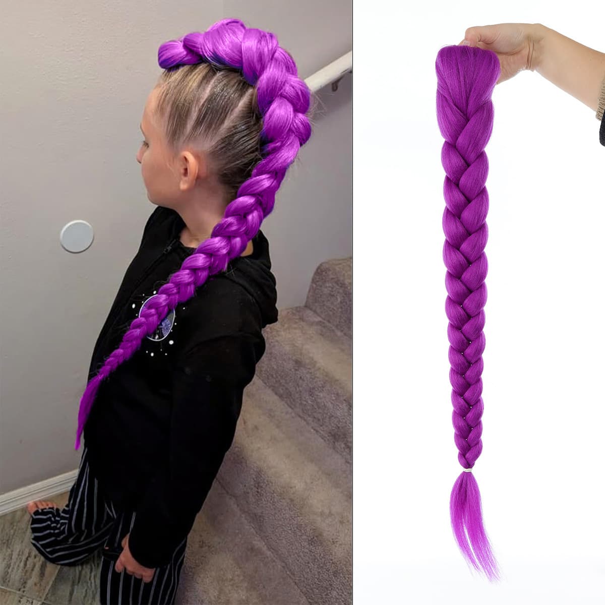 Cross-Border Wig Skpop Witch Hunter Group Wig Rumi Purple Braided Ponytail Cosplay Children's Wig