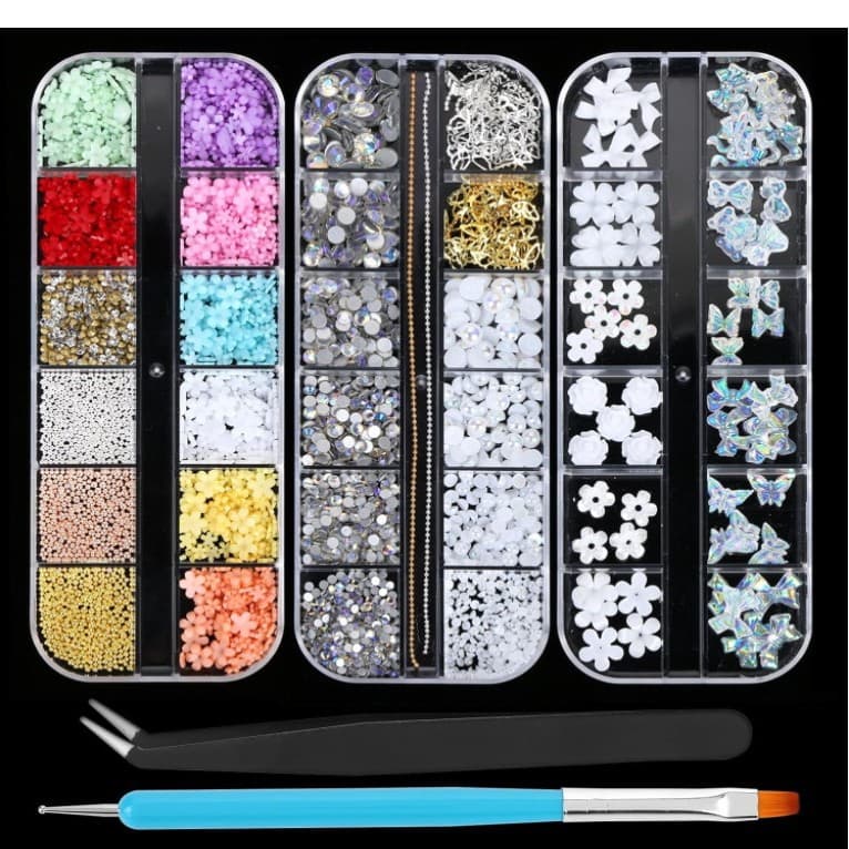 Cross-border New Nail Art Jewelry Japanese Style Minimalist Chic Three-dimensional Five-petal Flower Pearl Mixed Size Nail Decoration