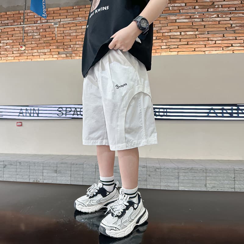 Trendy Korean Style Boys Workwear Shorts Five-Quarter Length Summer Fashionable Children's Clothing Cotton Mid-Waist Elastic Belt