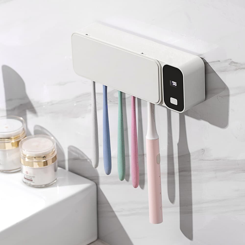 UV Sterilizing Toothbrush Sanitizer, Electric Toothbrush Sterilization Chamber, Wall-mounted Cordless Holder and Storage Box