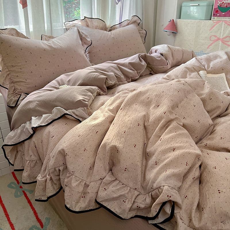 French-style double-layered gauze Class A mother and baby grade four-piece bedding set, single duvet cover, student dormitory three-piece set wholesale.