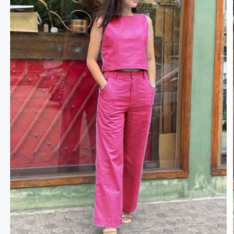 Elegant Pure Color Round Neck Vest Top and Flared Pants Two-Piece Set for Women Fashionable and Stylish Long Pants Outfit