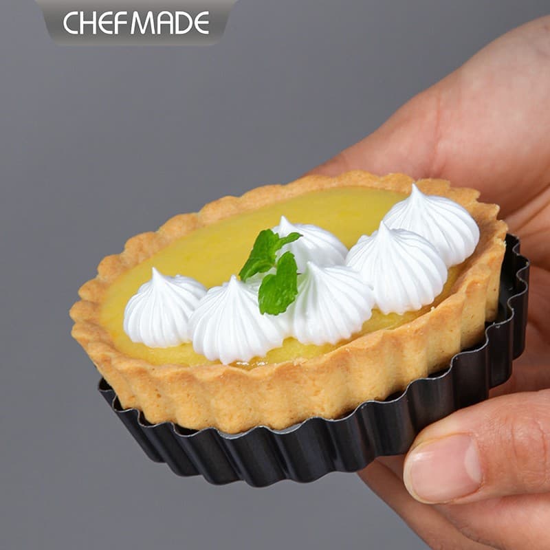 School Kitchen Black 4-inch non-stick round live bottom tart plate pie plate household baking mold chrysanthemum live bottom pie plate egg tart plate