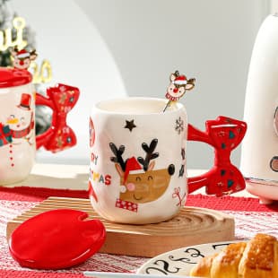 Cross-Border Wholesale Christmas Ceramic Mug with Lid and Spoon Purple Creative Water Cup Holiday Gift Lovely Couple Mug Gift