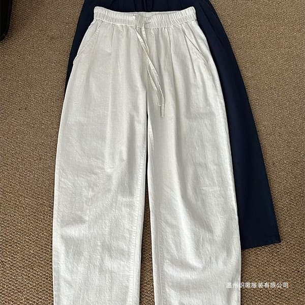 White Linen Loose Wide Leg Pants Summer Thin Straight Casual Pants Men Lazy Relaxed Feel Cotton Linen Curved Knife Pants