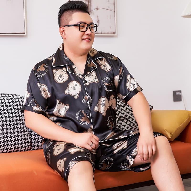 Cross-border hot sale 300 pounds wearable summer ice silk pajamas plus fat plus size short-sleeved shorts simulated silk home clothes