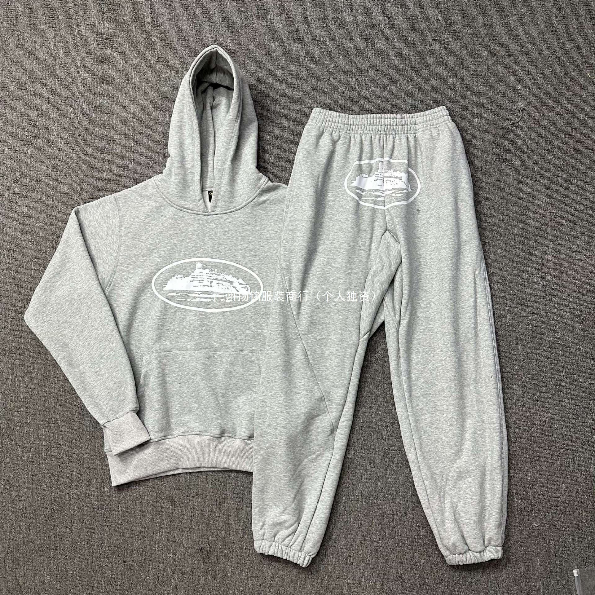 Corteiz Classic Series Ship Print Logo Thin Fleece Alcatraz Hoodie Unisex Casual Sweatshirt and Sweatpants