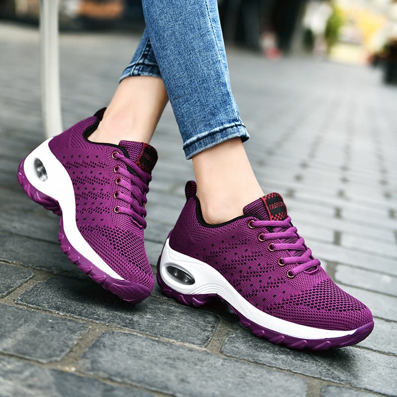 Women's Size 44 Casual Sport Shoes Spring Season Lace-Up Air-Cushioned Heel-Raising Slip-On Round-Toe Mesh Upgraded Comfort