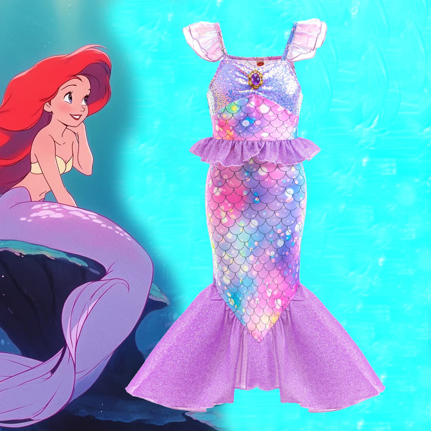 Ariel Mermaid Dress Mermaid Fishtail Skirt Fashionable Princess Dress Girls Vacation Performance Play