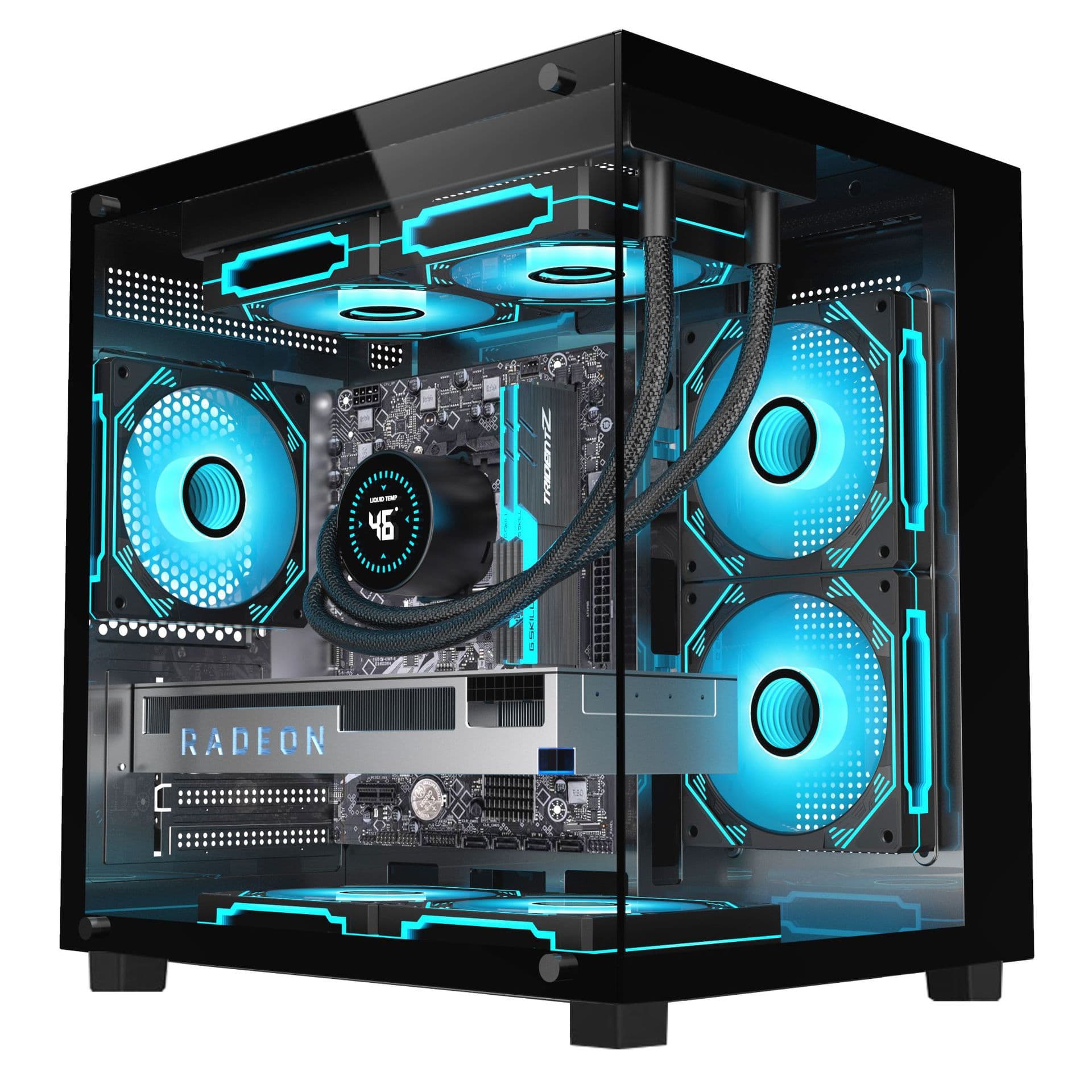 AY Pillarless Panoramic View MINI PC Case Desktop Transparent Glass MATX Motherboard 240 Liquid Cooling White