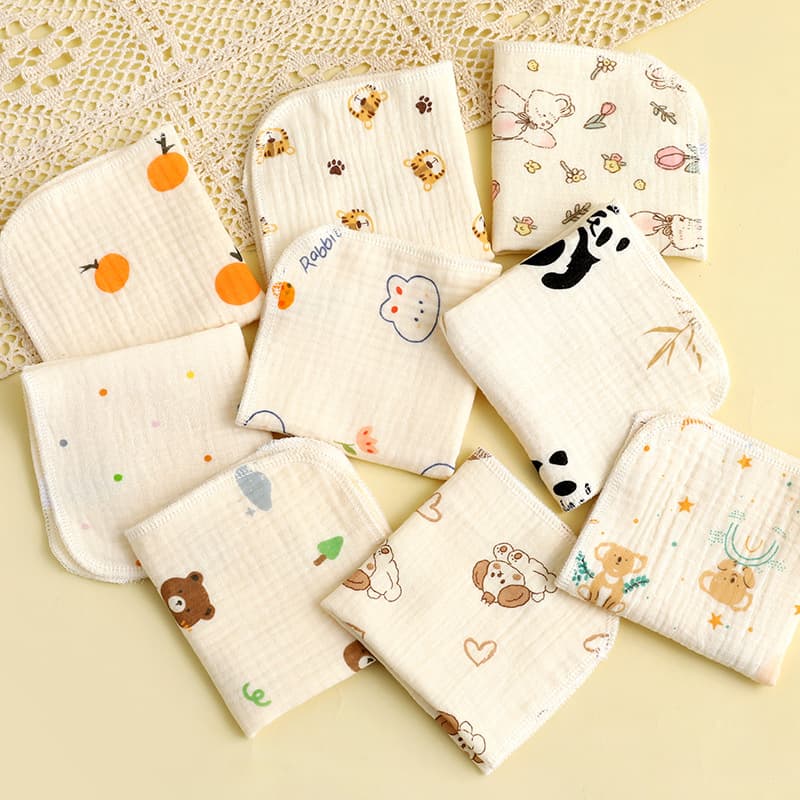 Baby Drool Bibs Four-layer Gauze Square Towels Soft Absorbent Hangable Kindergarten Children's Towel Baby Face Washing