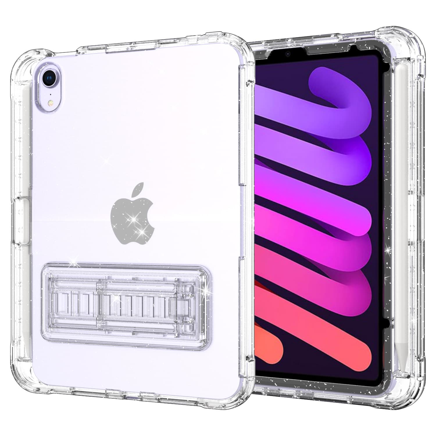 Case for iPad mini 7, Transparent Full Coverage Shockproof Case with Pen Slot, Glitter Mini Tablet Protective Cover, Minimalist