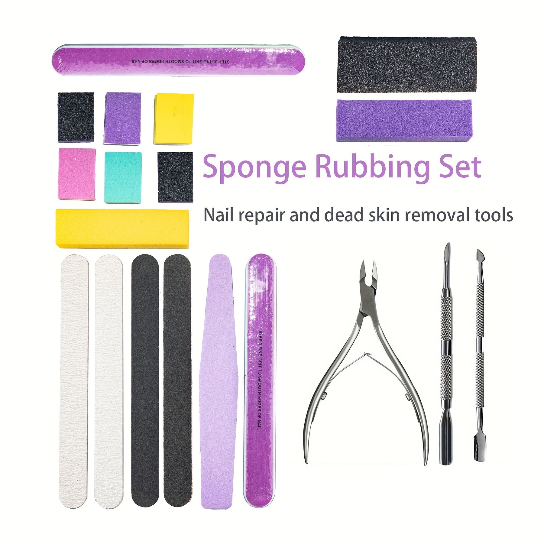 Cross-border dead skin repair 3-piece set and 16pcs sponge strip set, dead skin scissors, manicure strip combination set
