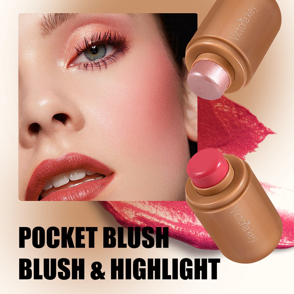 Cross-border hot sale Victofia key pocket blush cream European and American nude makeup matte lip and cheek dual-use contouring rouge