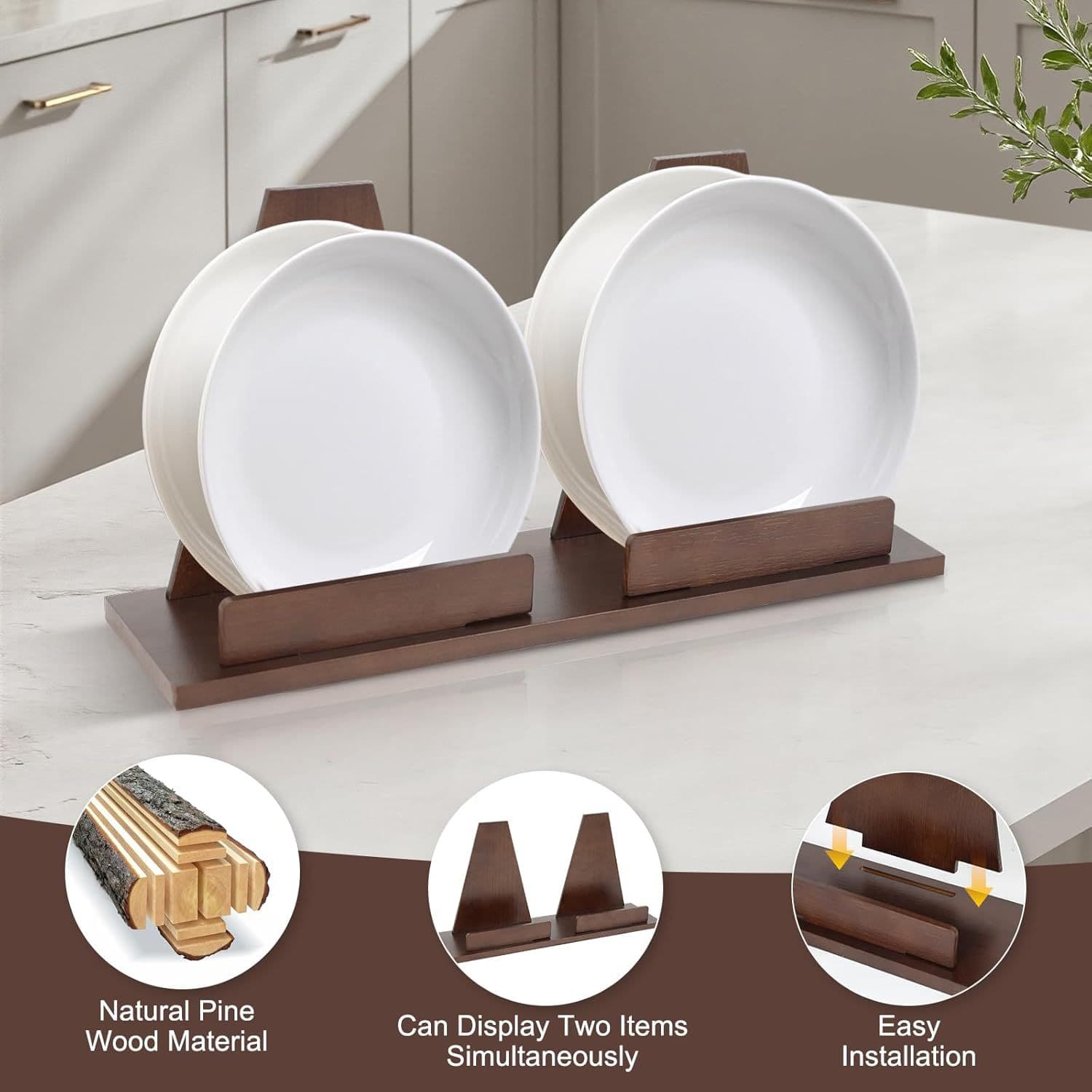 Wooden Plate Rack Kitchen Bowl Drying Rack Antique Collection Display Stand Record Magazine Photo Frame Shelf