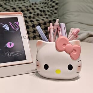 New High-Fashion KT Cat Pen Holder, Cute Cartoon Student Desk Storage Box, Multifunctional Makeup Brush Storage Organizer