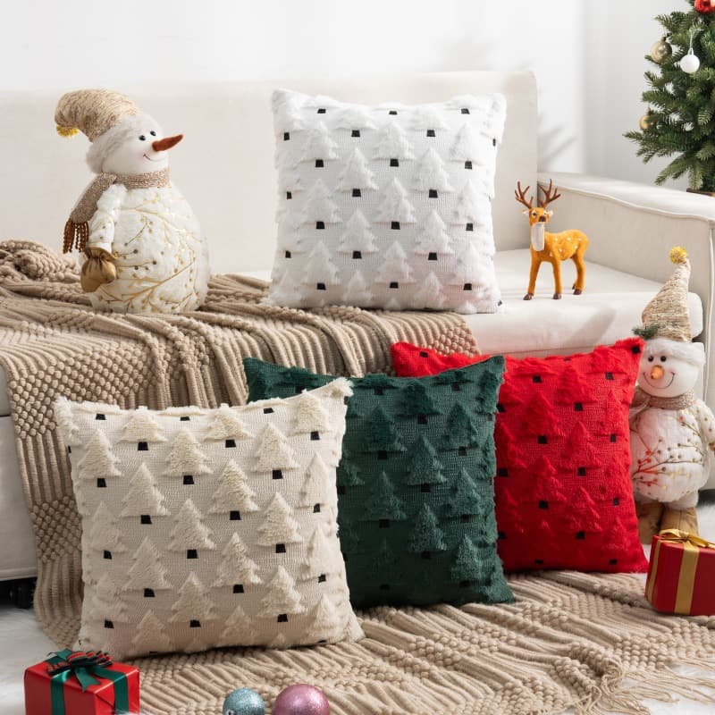Christmas pillowcase with rabbit fur quilting (no filling), suitable for home sofa cushions and holiday throw pillows.