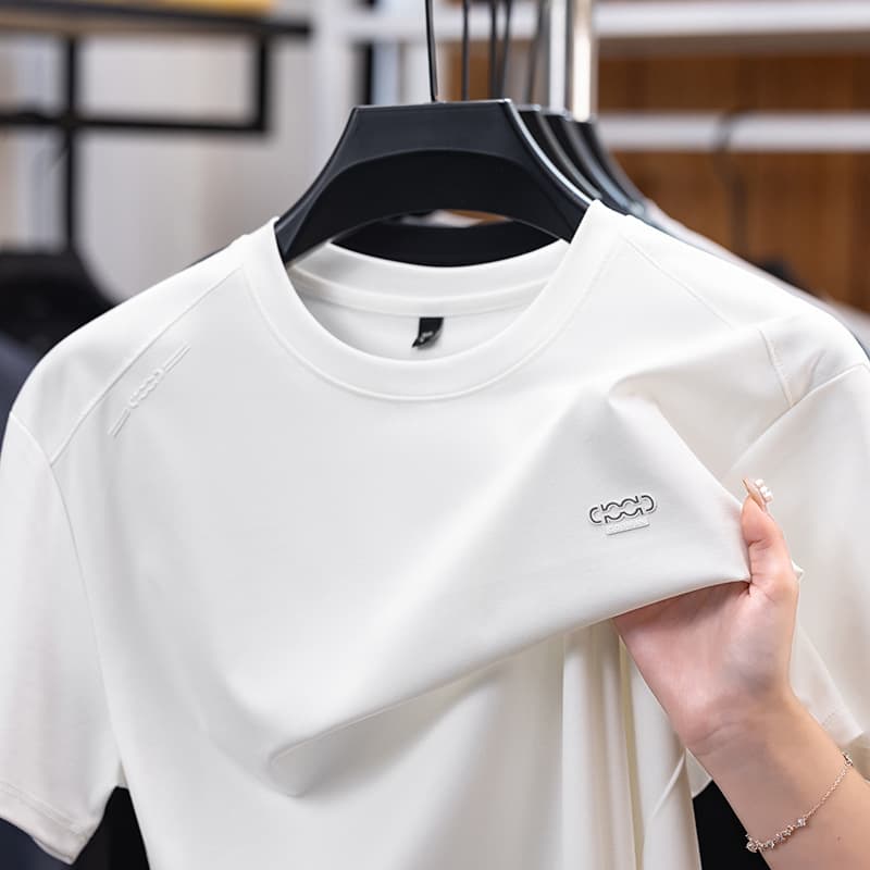 Summer new round neck short-sleeved high-end T-shirt men's fashion trend mulberry silk half-sleeved T-shirt light luxury men's clothing
