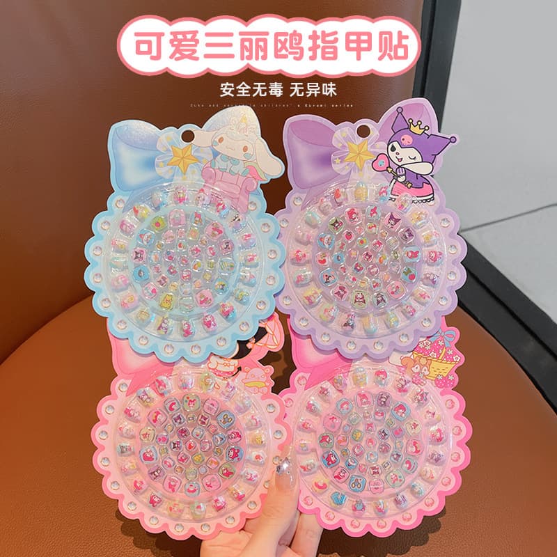 Sanrio Kids Nail Stickers Non-Toxic Odorless Girl Nail Art Stickers Cartoon Self-Adhesive Nail Wraps for Girls Toy Stickers
