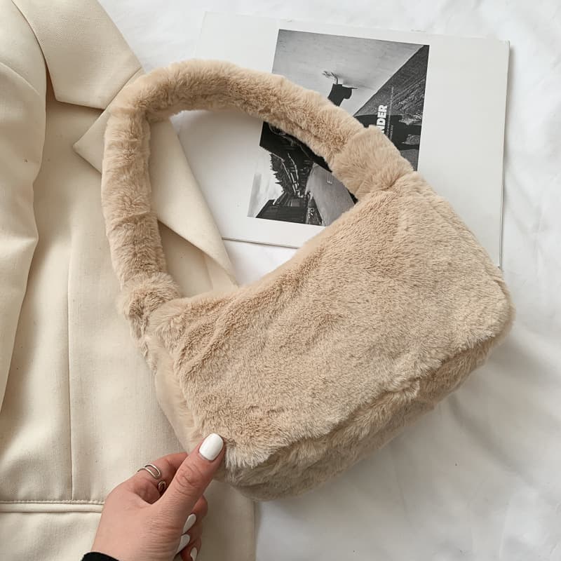 Korean version Autumn/Winter furry solid color mini bag, casual fashion internet-famous underarm women's bag, stylish plush handbag