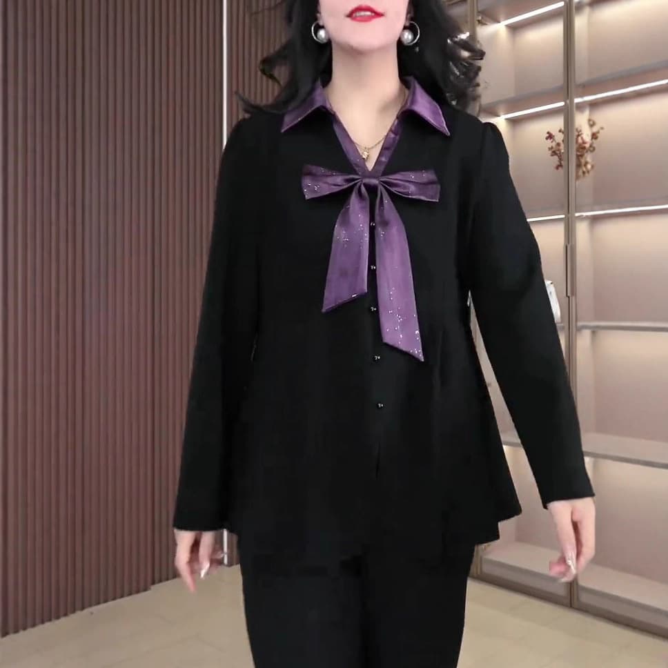 2025 Autumn New European Fashion Luxury Bow Boutique High-End Socialite Plus Size Blouse for Mature Women