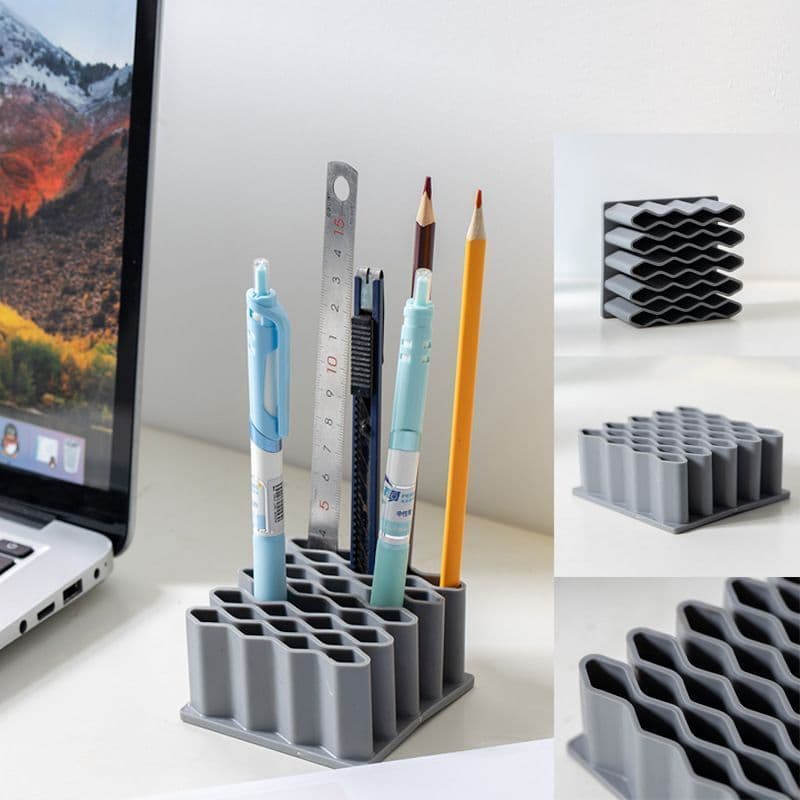 Pen holder storage wave pen holder office dormitory desktop ointment plaid makeup brush multi-functional storage rack