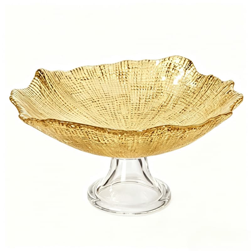 Gold Textured Glass Pedestal Fruit Bowl with Clear Base