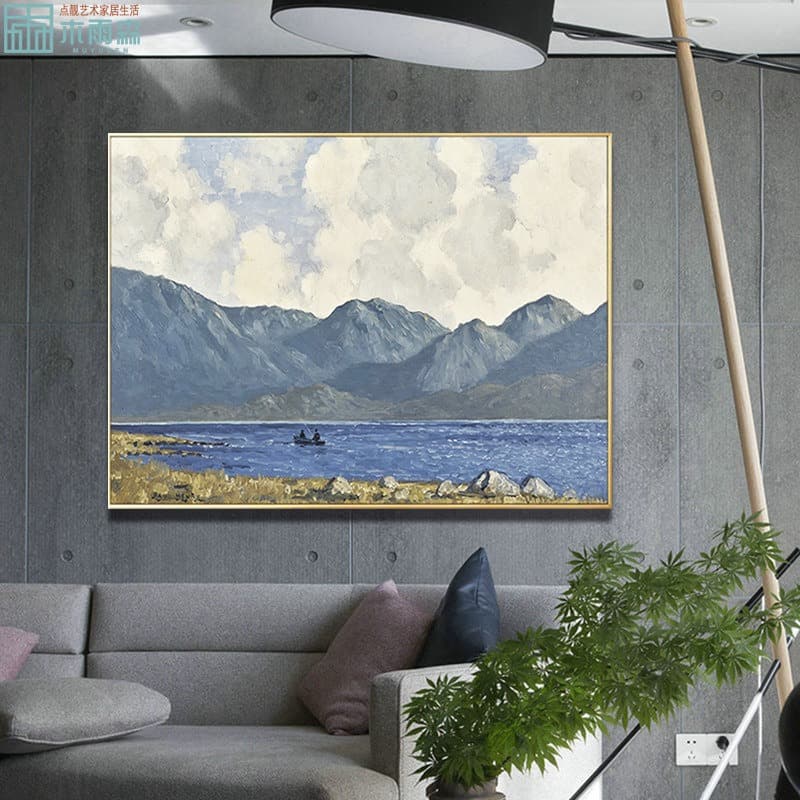 Living room decorative painting sofa background wall blue sky and white clouds oil painting Paul Henry landscape post-impressionist restaurant hanging painting
