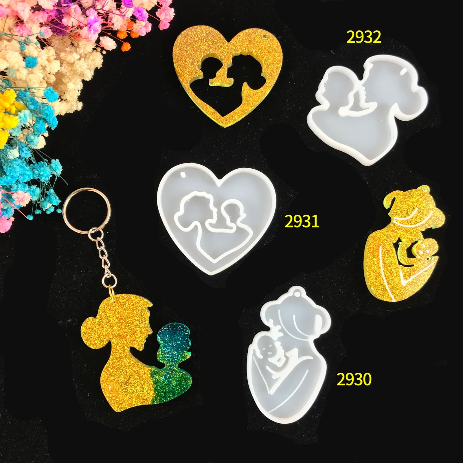 Mother's Day Keychain Resin Mold DIY Heart Key Pendant Silicone Mold for Gift Decoration