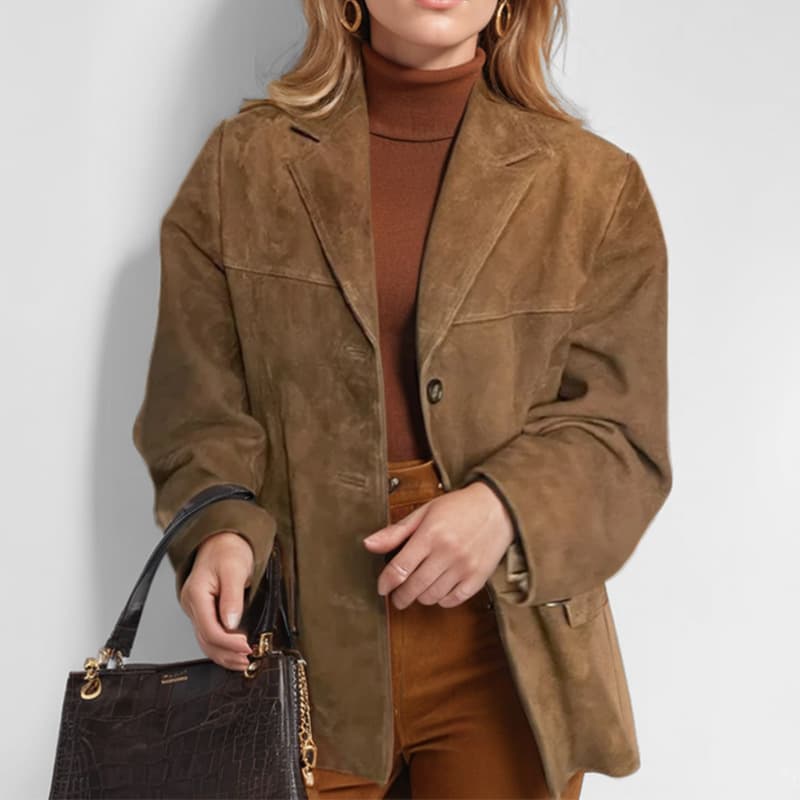 Cross-Border Trade 2025 New European and American Women's Clothing Elegant Retro Brown Loose Pocket Long-Sleeve Blazer