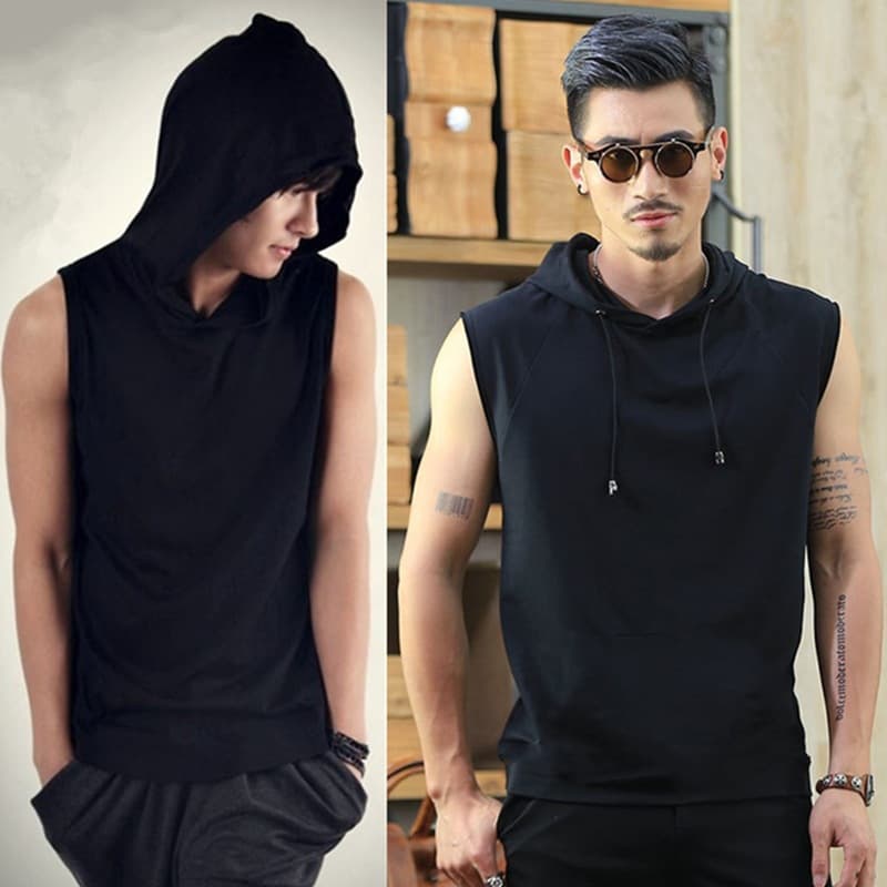 Men's Hooded Vest, Trendy Sleeveless T-Shirt, Summer Thin Vest, Export Style