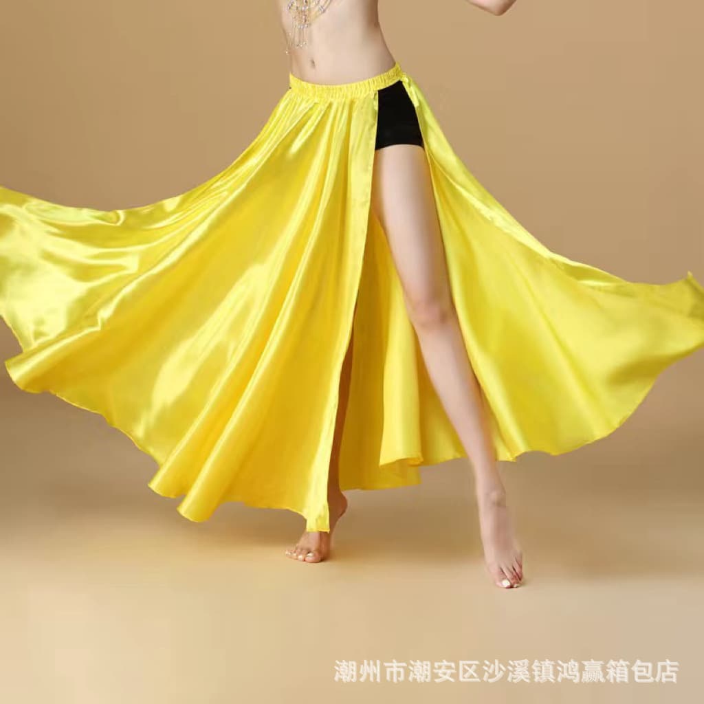 2024 Belly Dance/Indian Dance Performance Costume: Satin Long Skirt with Double Side Slits, Nightclub Performance Costume
