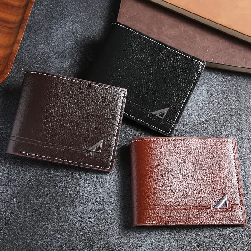 In stock, men's fashionable slim multi-card slot large capacity horizontal soft leather wallet, short style.