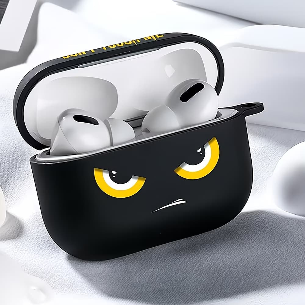 Yellow Big Eyes Earphone Case with Keychain Soft Shockproof Protective Cover for Apple Airpods
