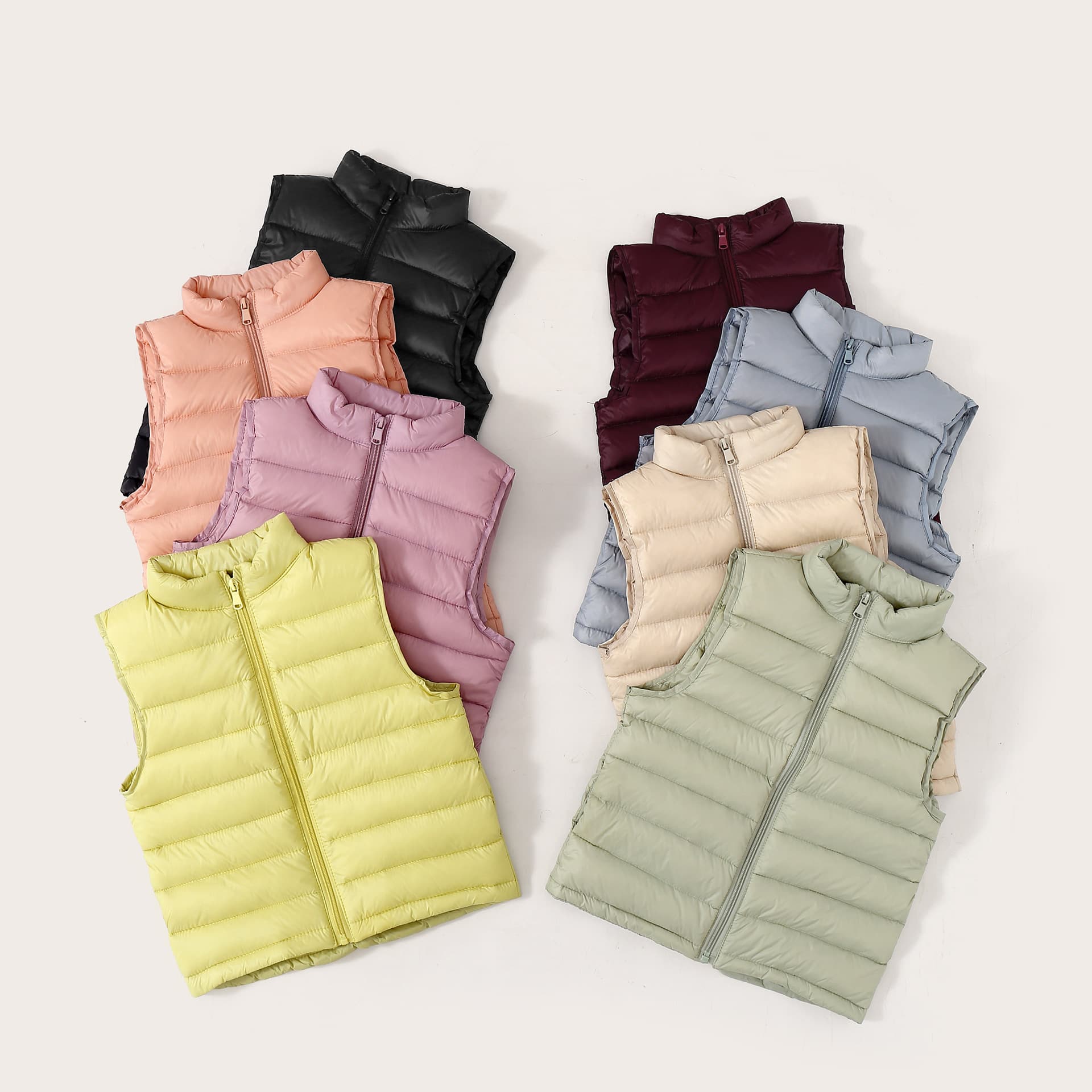 Autumn Winter Boys Girls Children Lightweight Vest Stand Collar Solid Color Warm Vest Top