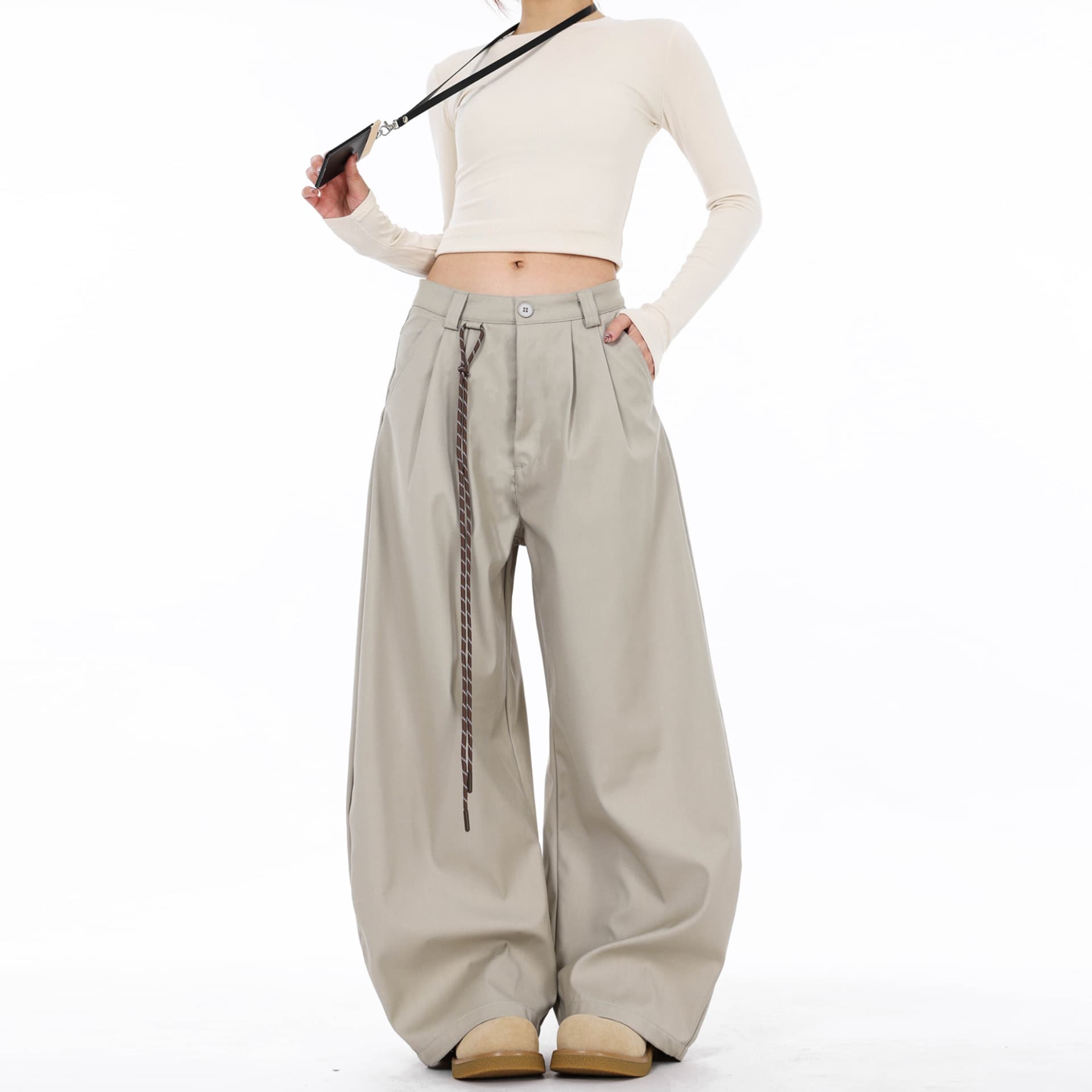 2026 American Cleanfit Simple Double Pleated Flow Curved Blade Trousers for Men - Autumn/Winter Design - Wide Leg Sickle Pants