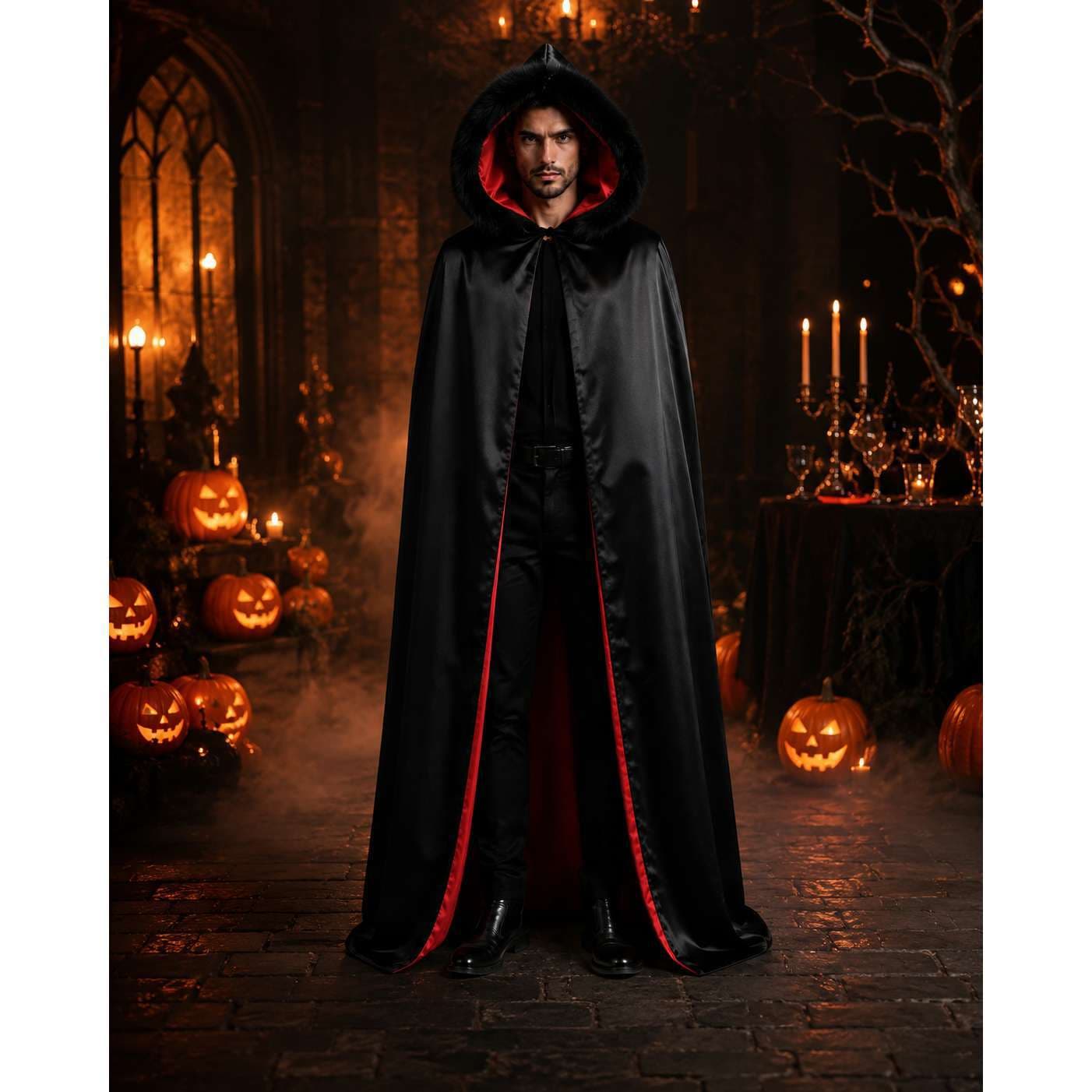 Halloween Costume Death Reaper Cape Red and Black Hooded Cloak Vampire Wizard Performance Costume Wholesale