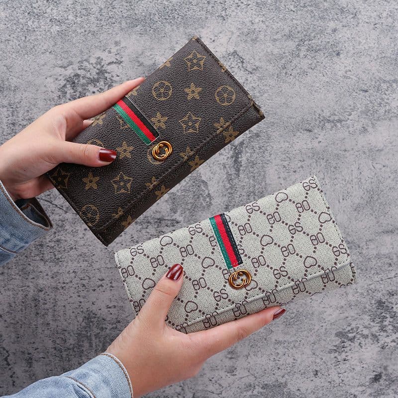 Wallet for women, European and American fashionable clutch bag for women, classic buckle coin purse, long elegant mobile phone bag for women