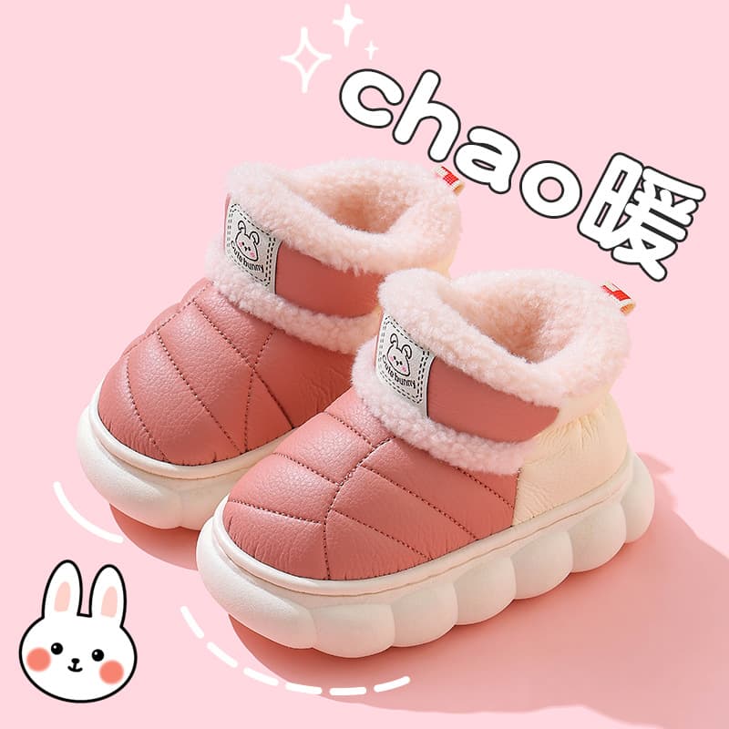 2025 New Style Winter Children Snow Boots Unisex Warm Fleece-Lined PU Leather Waterproof Outdoor Thick Sole Heel-Covering Cotton Shoes