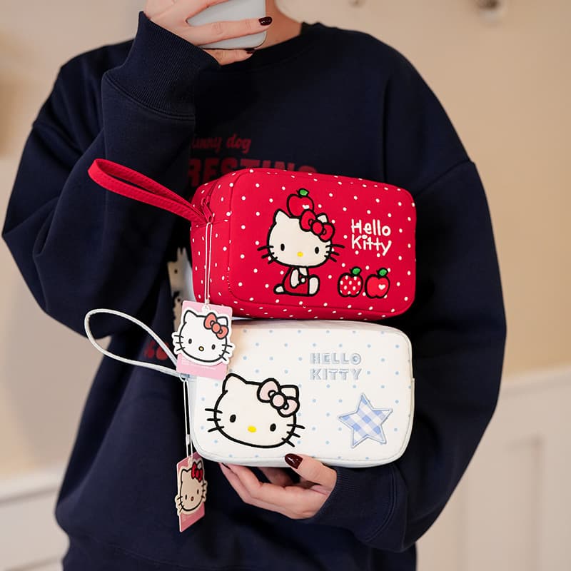 Hello Kitty Genuine Licensed Cosmetic Bag High Aesthetic Large Capacity Fresh Sweet Cute Cartoon Handheld Storage Pouch